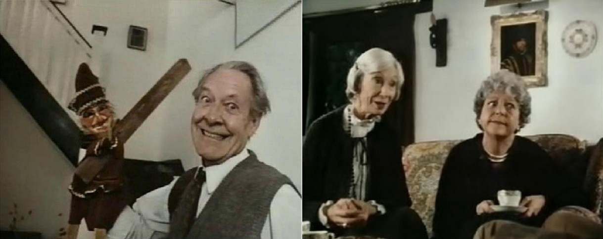 Robin Bailey with his Punch and Judy puppets; Jean Anderson and Dora Bryan as the old ladies in Screamtime (1983)