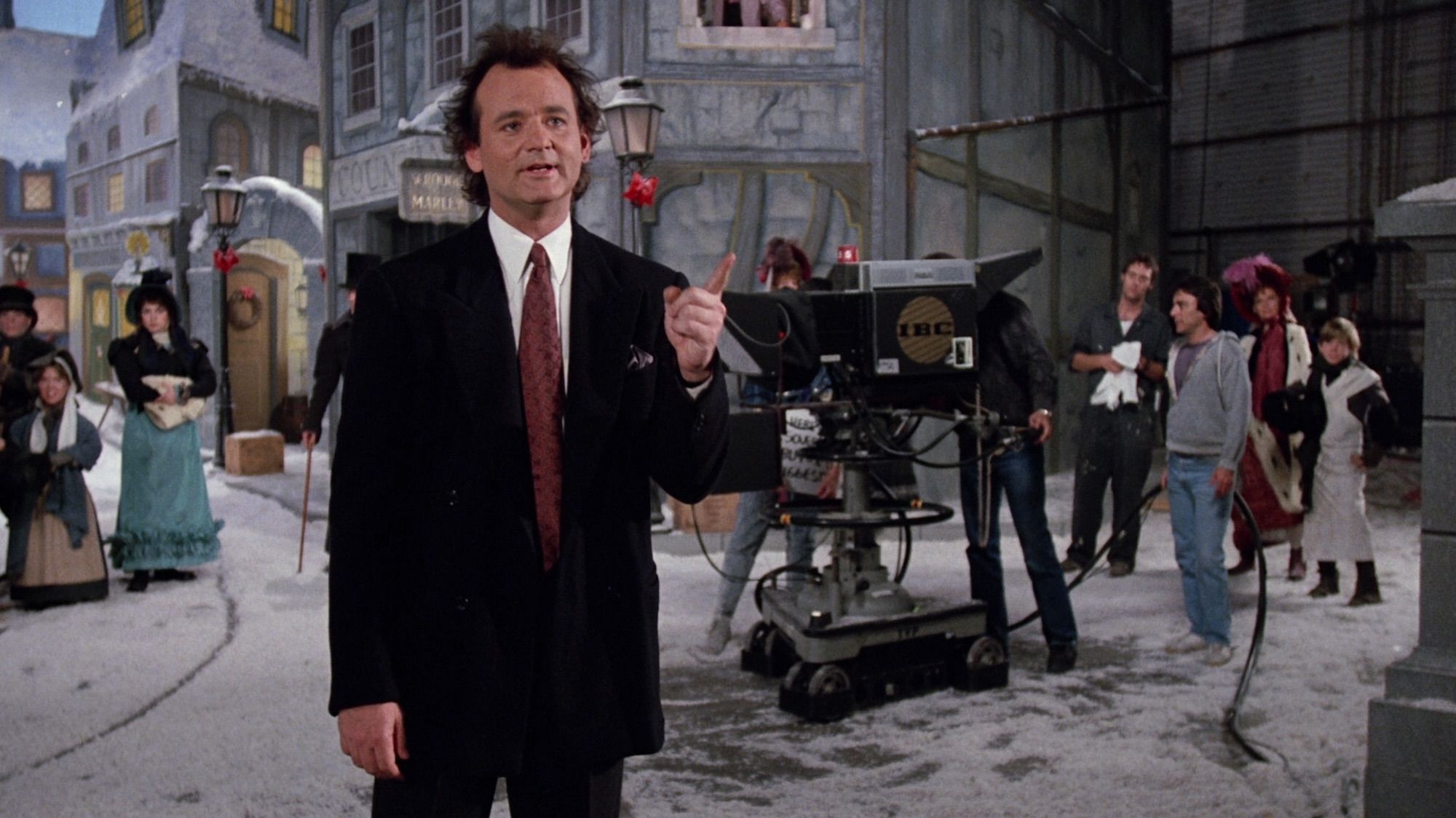 Bill Murray as tv network president Frank Cross, the equivalent of Scrooge in Scrooged (1988)