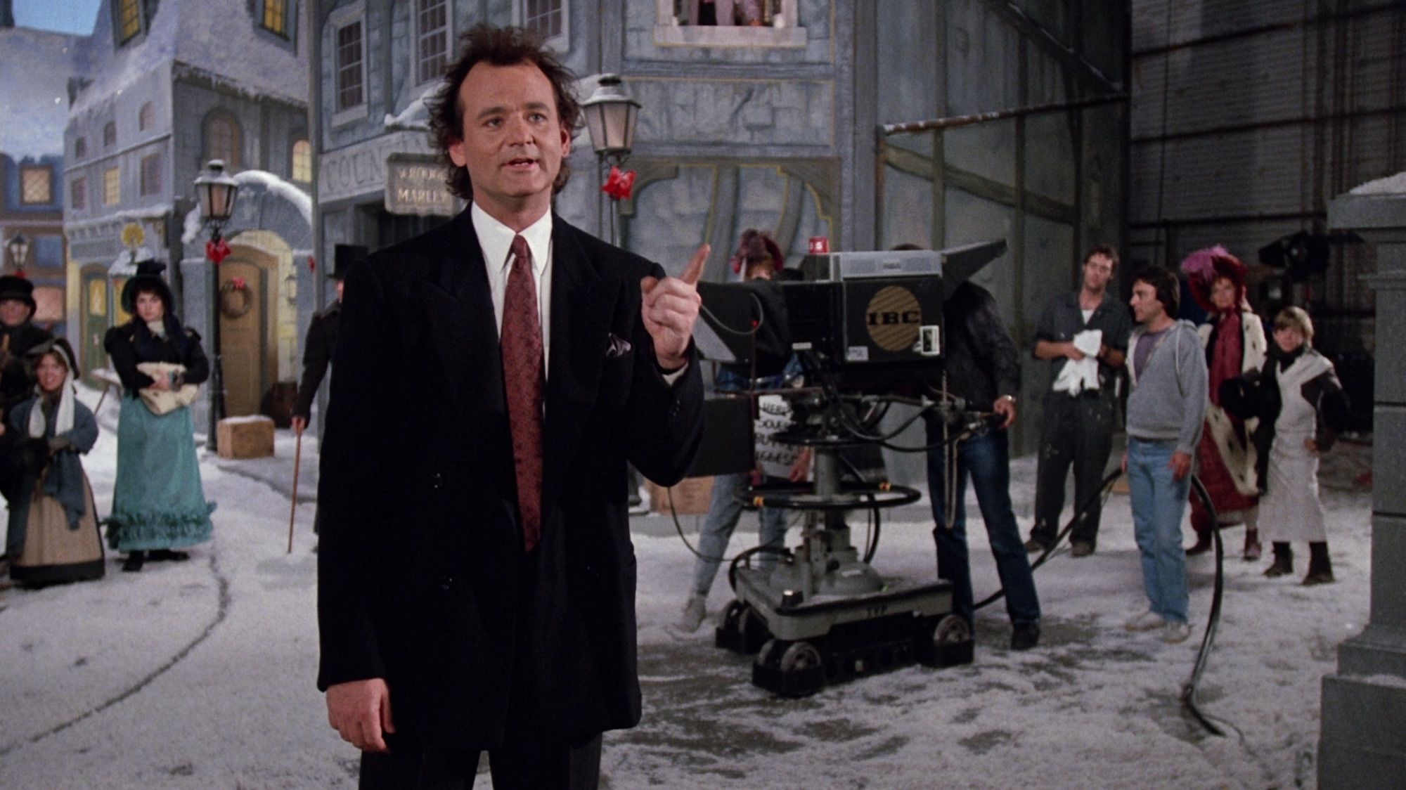 Bill Murray as tv network president Frank Cross, the equivalent of Scrooge in Scrooged (1988)