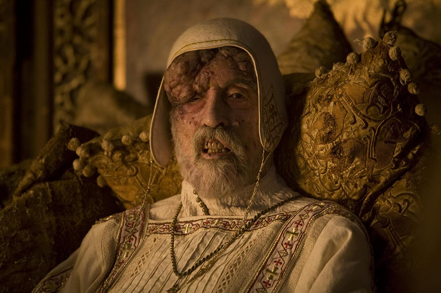 Christopher Lee as the plague-infected Cardinal D’Ambroise in Season of the Witch (2011)