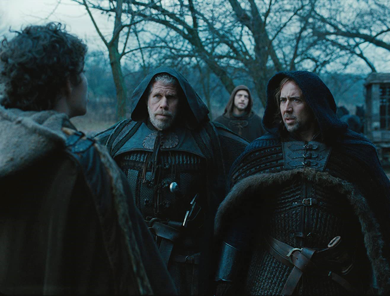 Kay (Robert Sheehan), Felson (Ron Perlman), Behmen (Nicolas Cage) and Debelzaq (Stephen Campbell Moore) in Season of the Witch (2011)