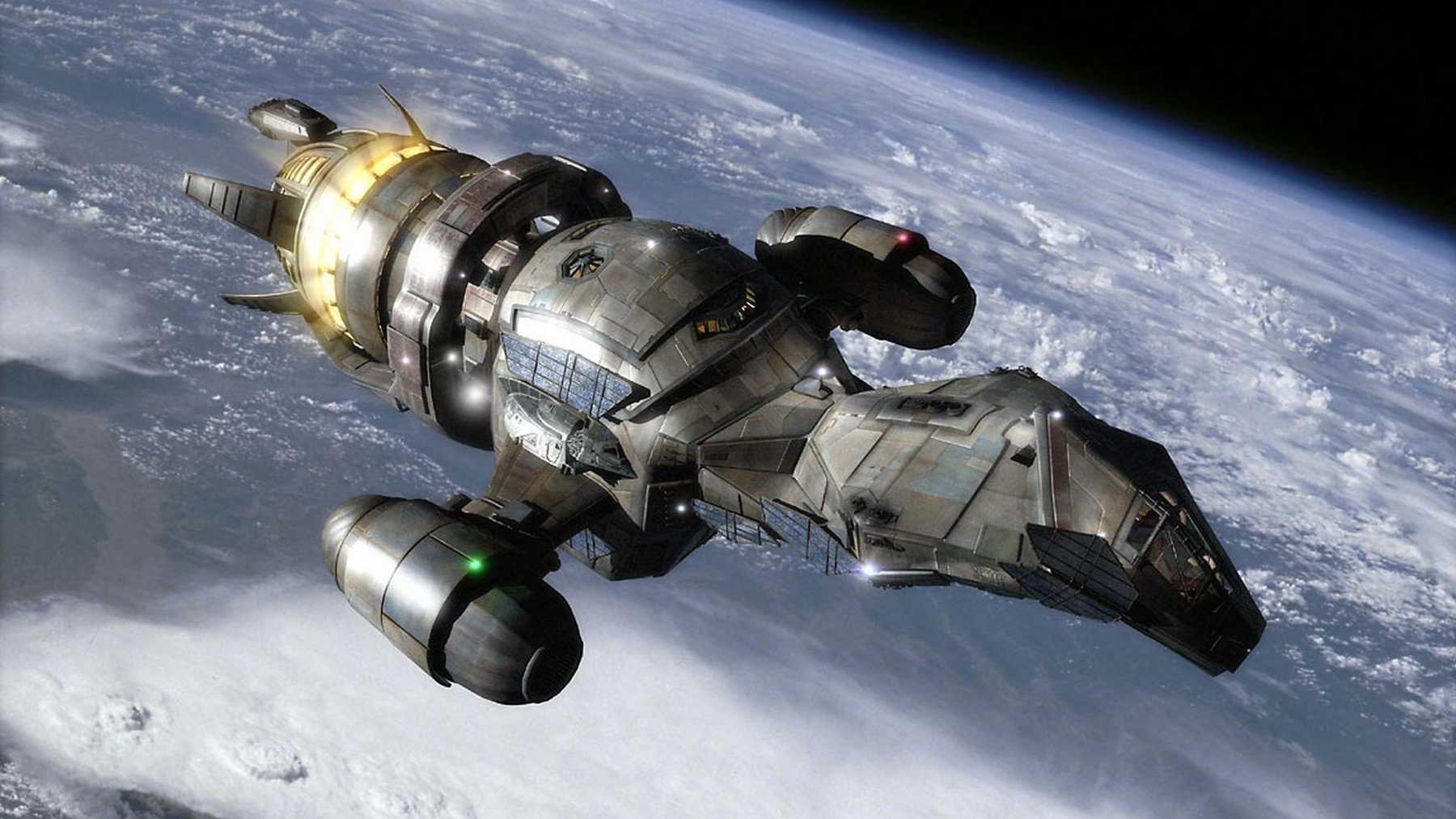 The spaceship Serenity in flight in Serenity (2005)