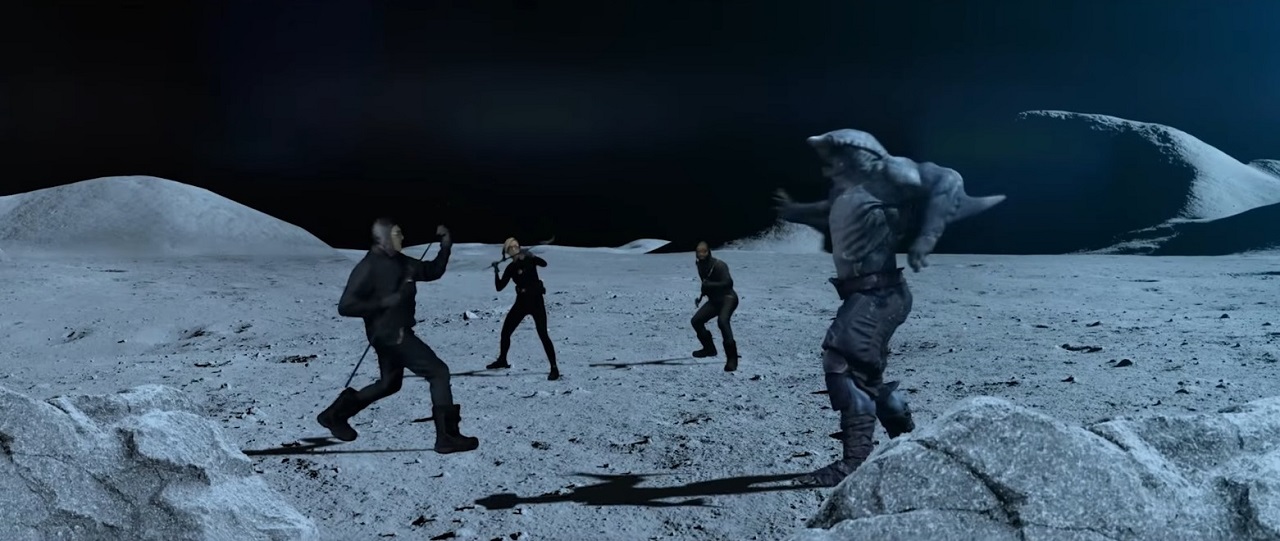 Astronauts vs Soviet shark on The Moon in Shark Side of the Moon (2022)