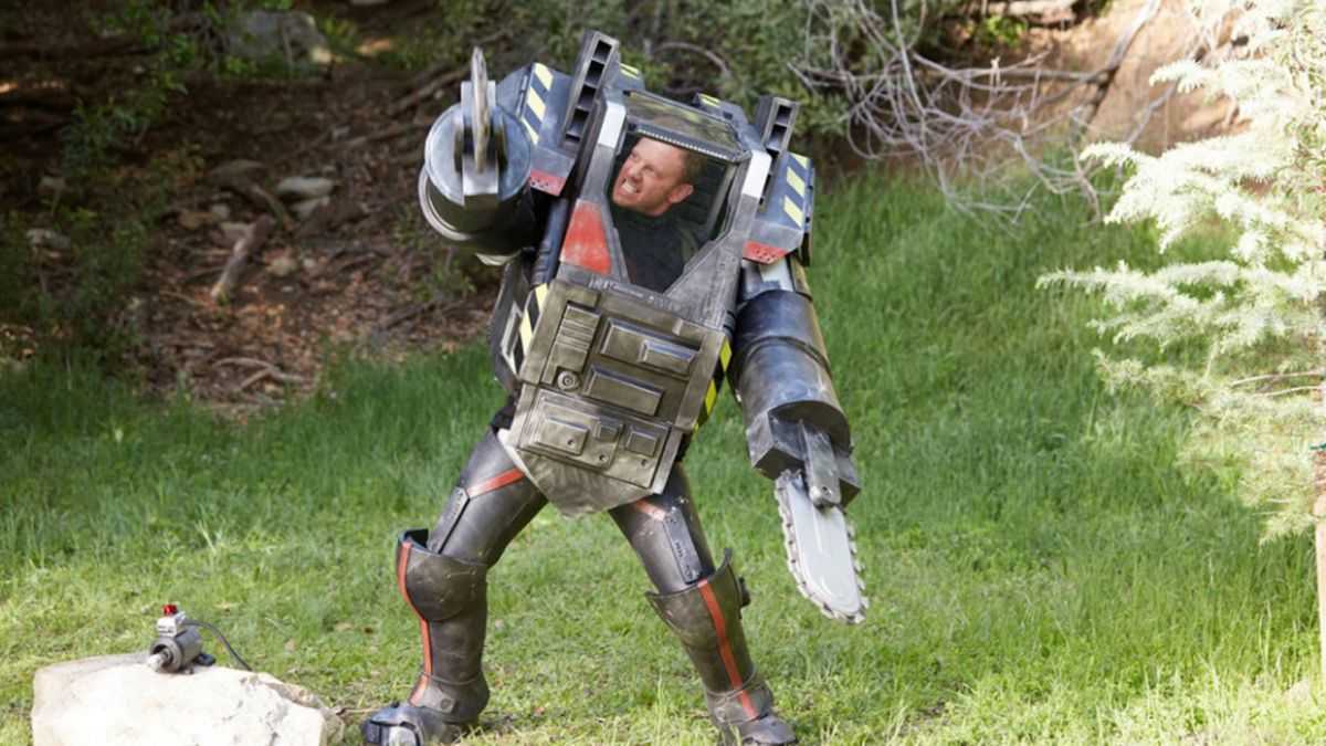 Ian Ziering in a transformer suit in Sharknado The 4th Awakens (2016)