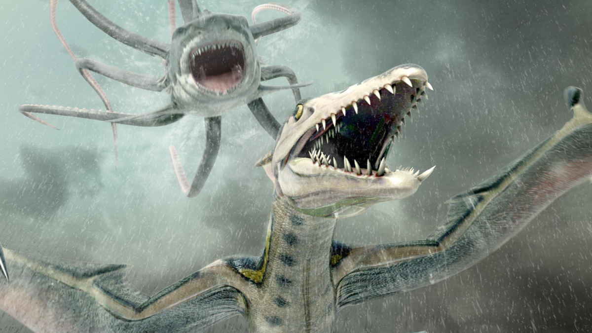 Sharktopus and Pteracuda in combat in Sharktopus vs Pteracuda (2014)