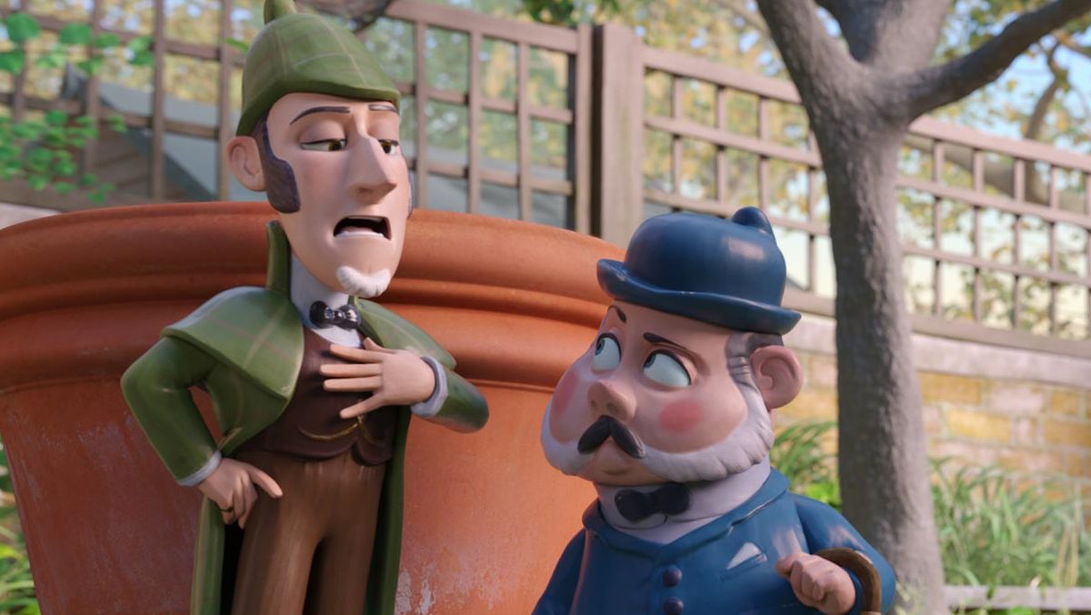 (l to r) Sherlock Gnomes (voiced by Johnny Depp) and Dr Watson (voiced by Chiwetel Ejiofor) in Sherlock Gnomes (2018)