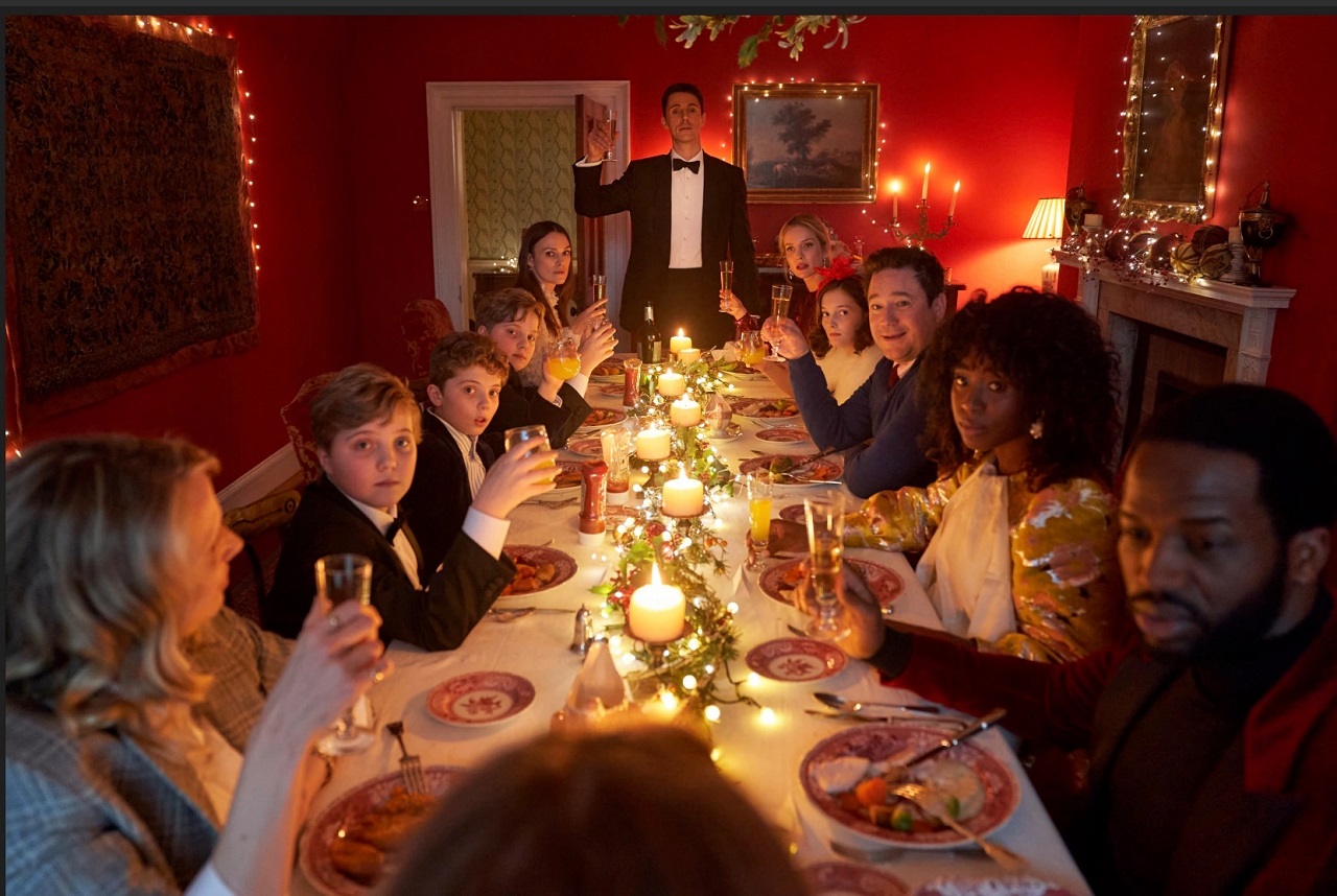 Lucy Punch, Roman, Hardy and Gilby Griffin Davis, Keira Knightley, Matthew Goode, Annabelle Wallis, Davida McKenzie, Rufus Jones, Kirby Howell-Baptiste and Sope Dirisu in Silent Night (2021)