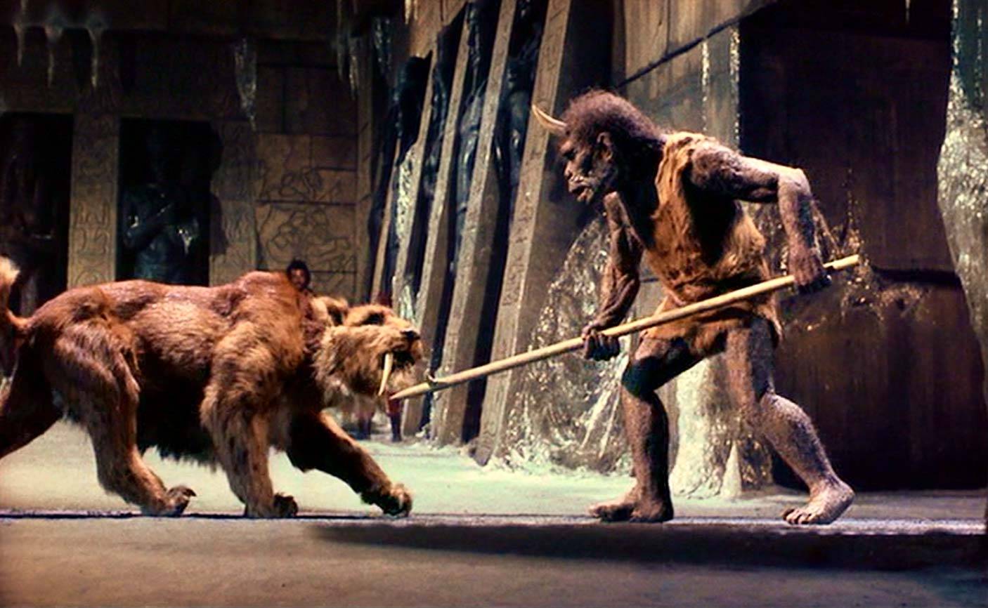 The sabre-tooth tiger vs the Trog in Sinbad and the Eye of the Tiger (1977)