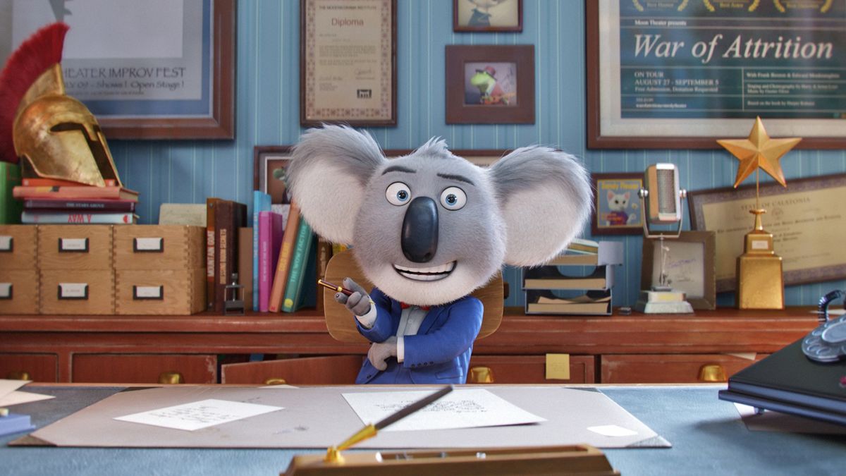 The koala theatrical owner Buster Moon (voiced by Matthew McConaughey) in Sing (2016)