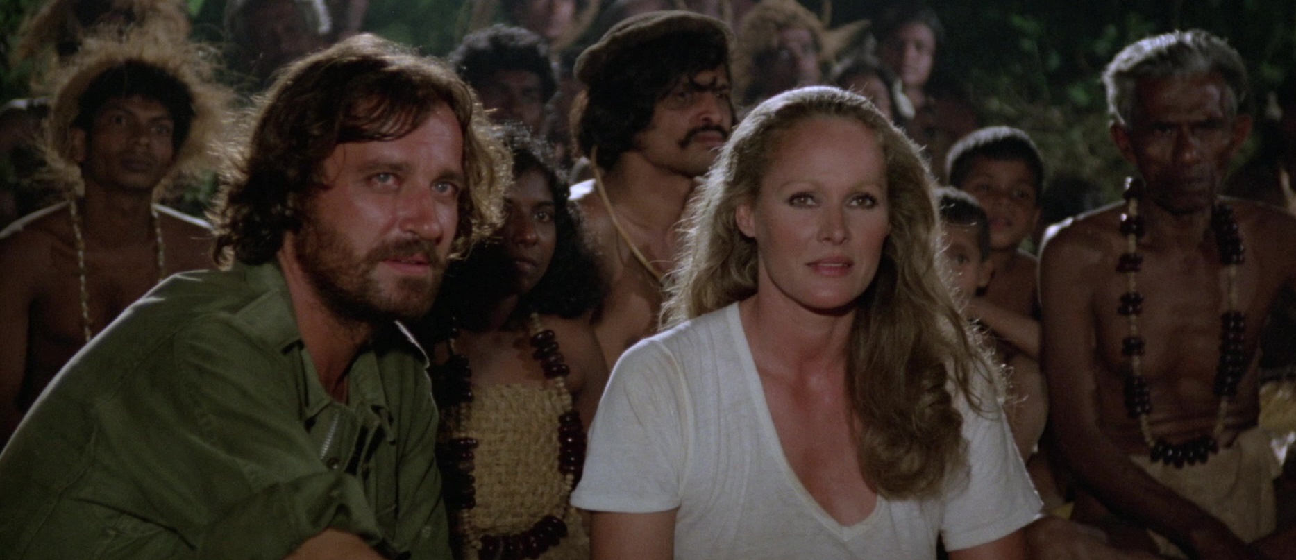 Antonio Marsina and Ursula Andress among the native tribes in Slave of the Cannibal God (1978)