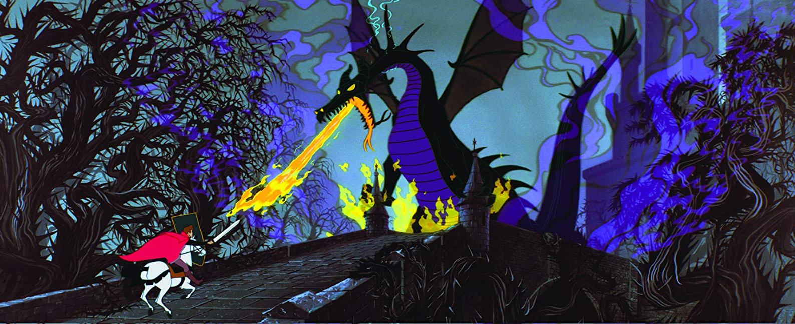 Prince Phillip fights his way through the forest of thorns to tackle the dragon in Sleeping Beauty (1959)