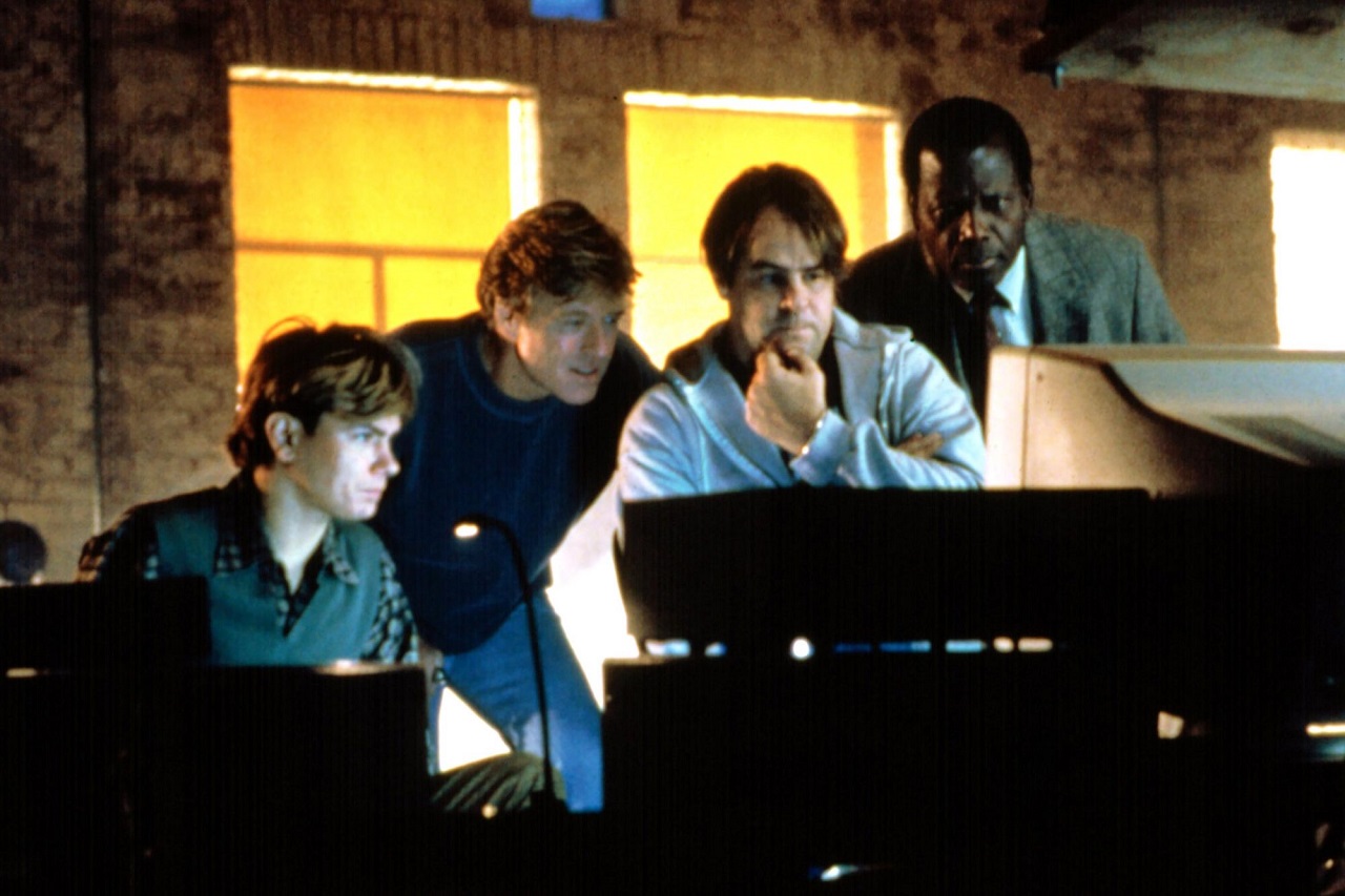 River Phoenix, Robert Redford, Dan Aykroyd and Sidney Poitier in Sneakers (1992)