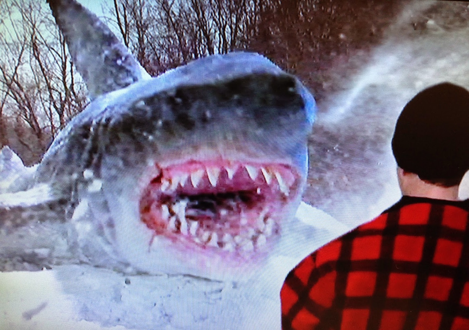 The snow shark attacks in Snow Shark Ancient Snow Beast (2011)