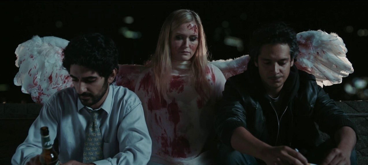 Javid (Reza Brojerdi) and Tan (Erkan Acar) with the angel Snowflake (Judith Hoersch) in Snowflake (2017)