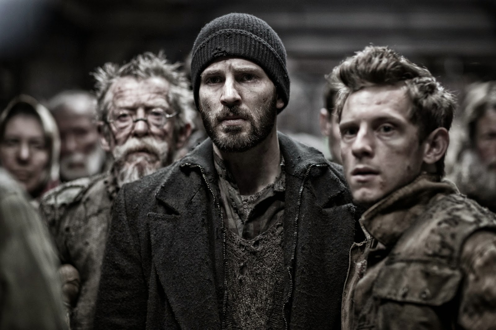 John Hurt, Chris Evans and Jamie Bell plot revolution in the tail compartments in Snowpiercer (2013)