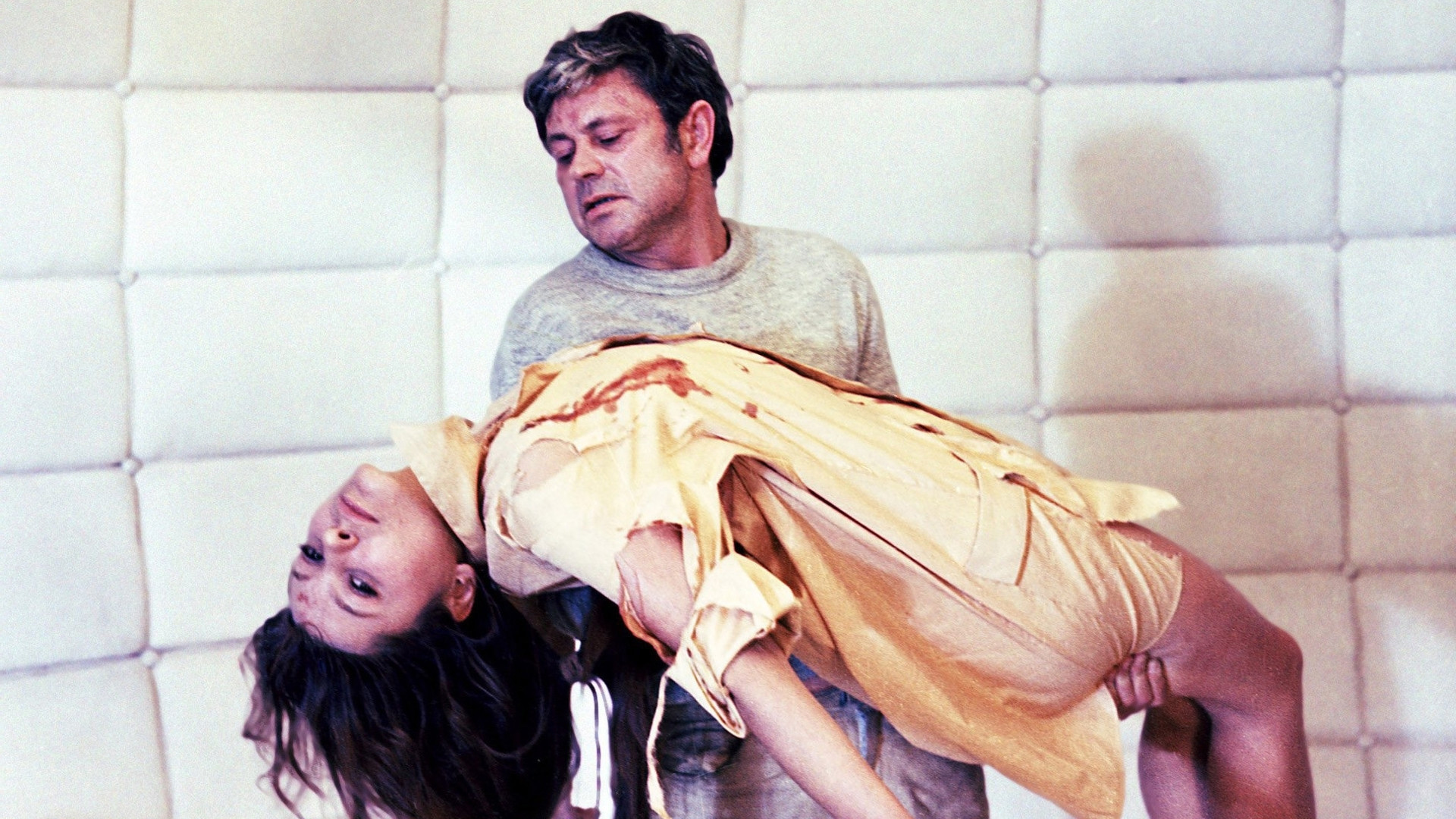 Chris Kelvin (Donatas Banionis) tries to dispose of the doppelganger of Hari (Natalya Bondarchuk) after she drinks liquid oxygen in Solaris (1972)
