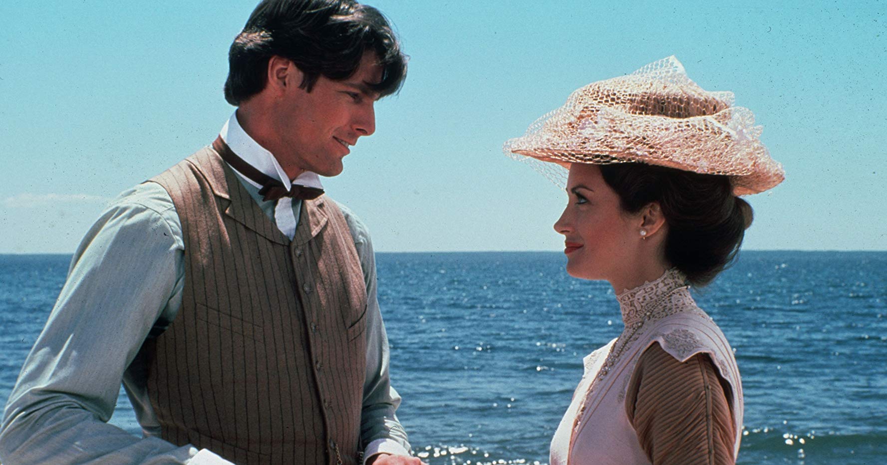 Modern playwright Richard Collier (Christopher Reeve) travels back in time to romance Elise McKenna (Jane Seymour) in Somewhere in Time (1980)