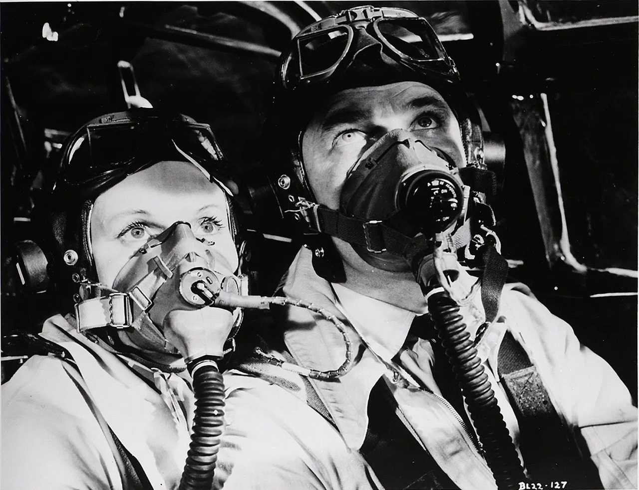 Ann Todd and Nigel Patrick in the cockpit of the plane in The Sound Barrier (1952)