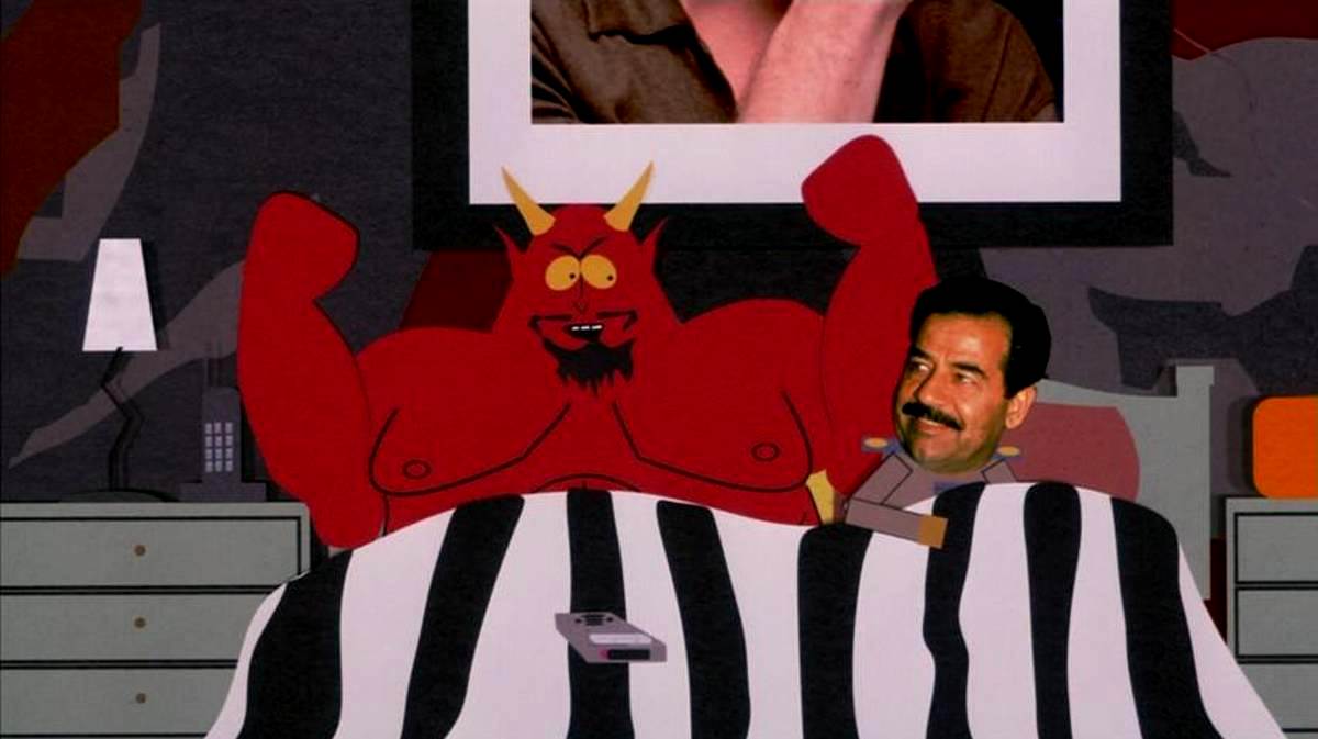 Satan and Saddam Hussein in bed in Hell in South Park Bigger Longer and Uncut (1999)