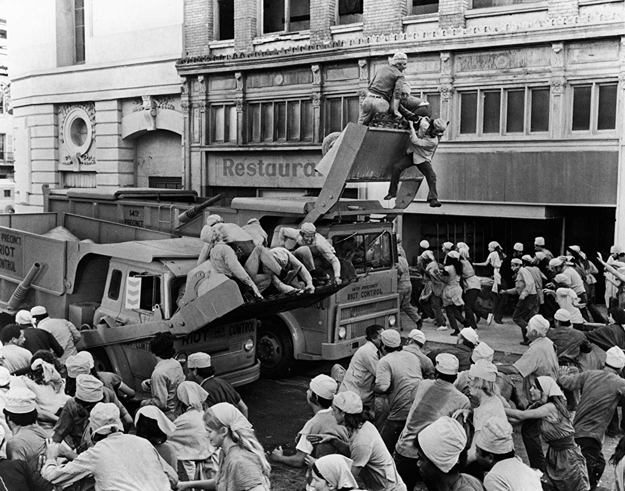 Riot control in an overpopulated future in Soylent Green (1973)