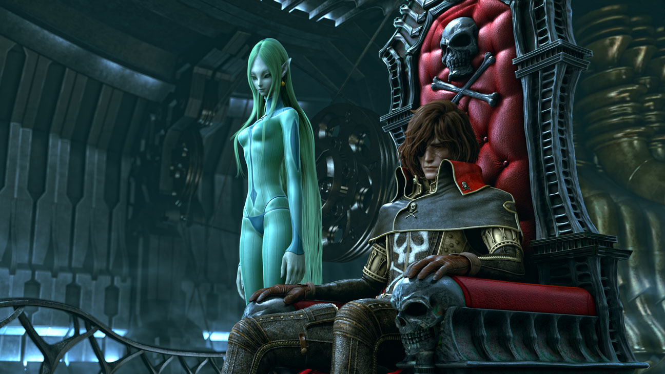 Captain Harlock and the alien Miime in Space Pirate Captain Harlock (2013)