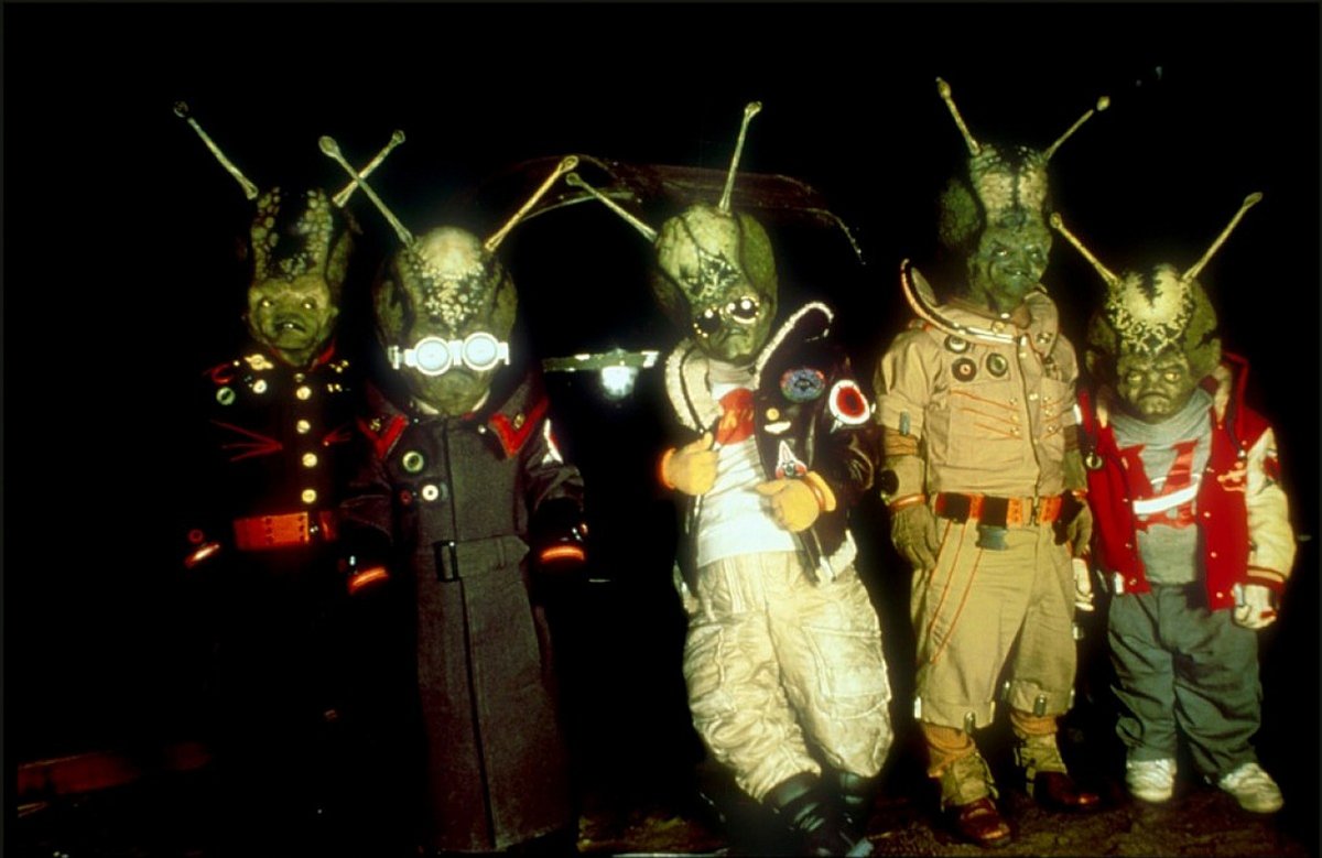 Bumbling Martian invaders in Spaced Invaders (1990)