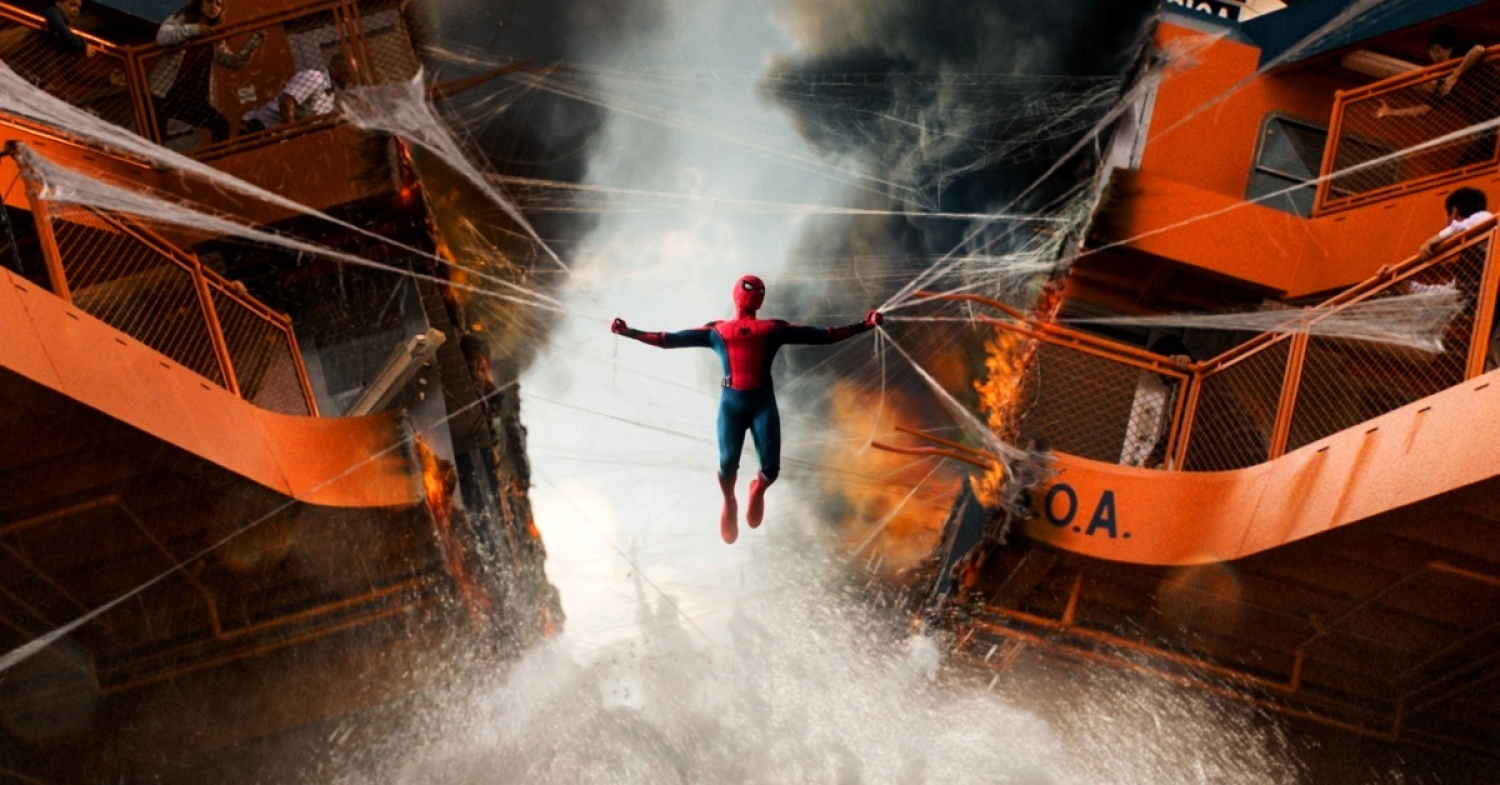 Spider-Man holds the collapsing Staten Island Ferry together in Spider-Man: Homecoming (2017)