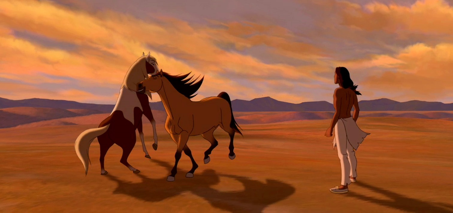 Rain and Spirit frolic while Little Creek looks on in Spirit: Stallion of the Cimarron (2002)