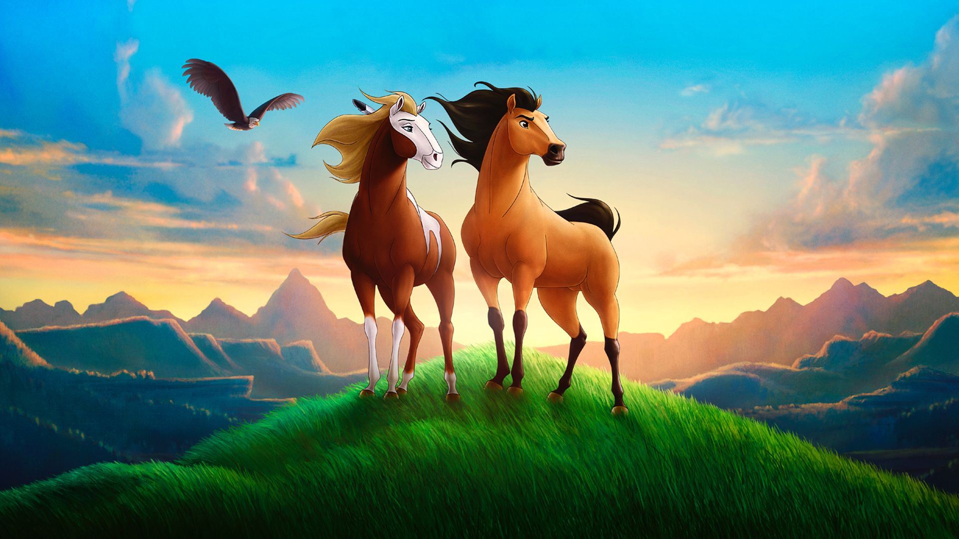 (l to r) The mare Rain and the stallion Spirit in Spirit: Stallion of the Cimarron (2002)