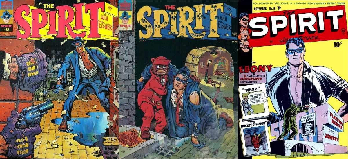 A selection of The Spirit comic-book covers (mostly taken from the Warren reprints in the 1960s)