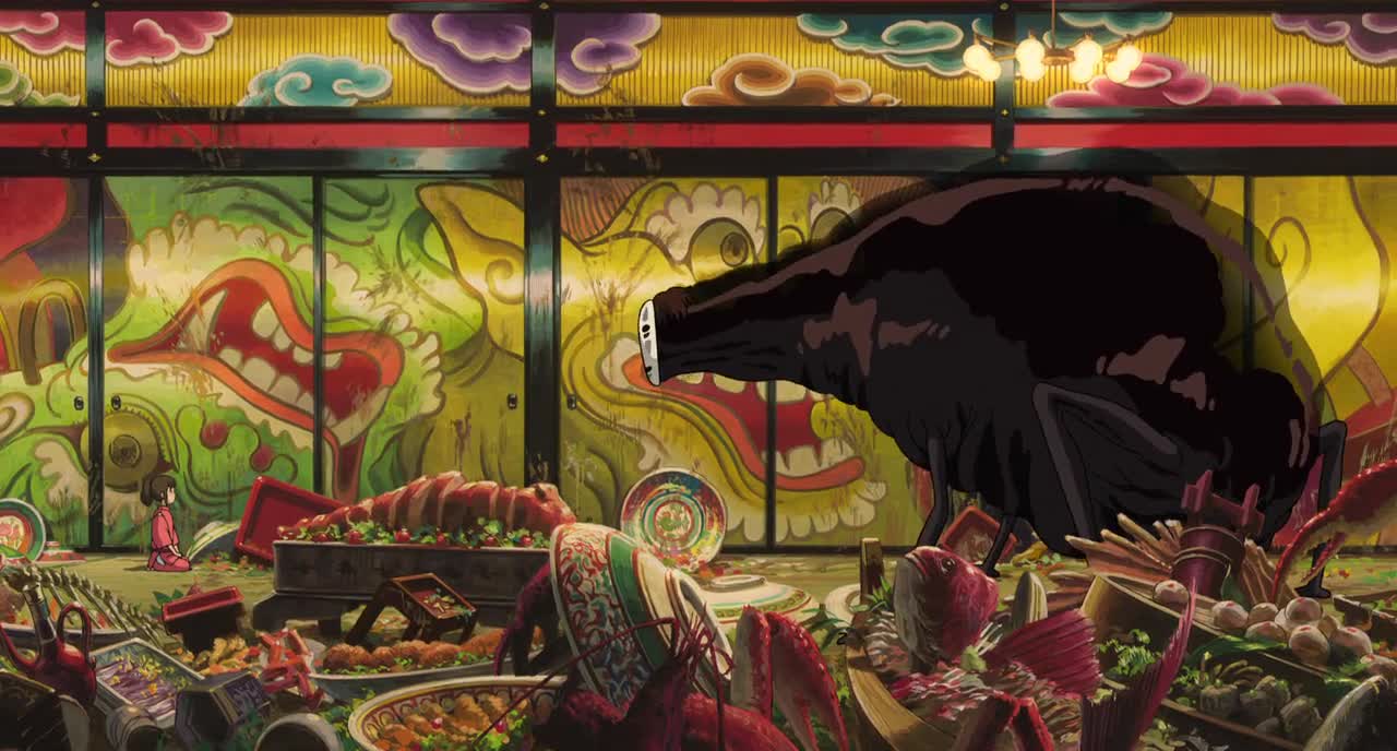 No-Face's rampage through the bathhouse in Spirited Away (2001)