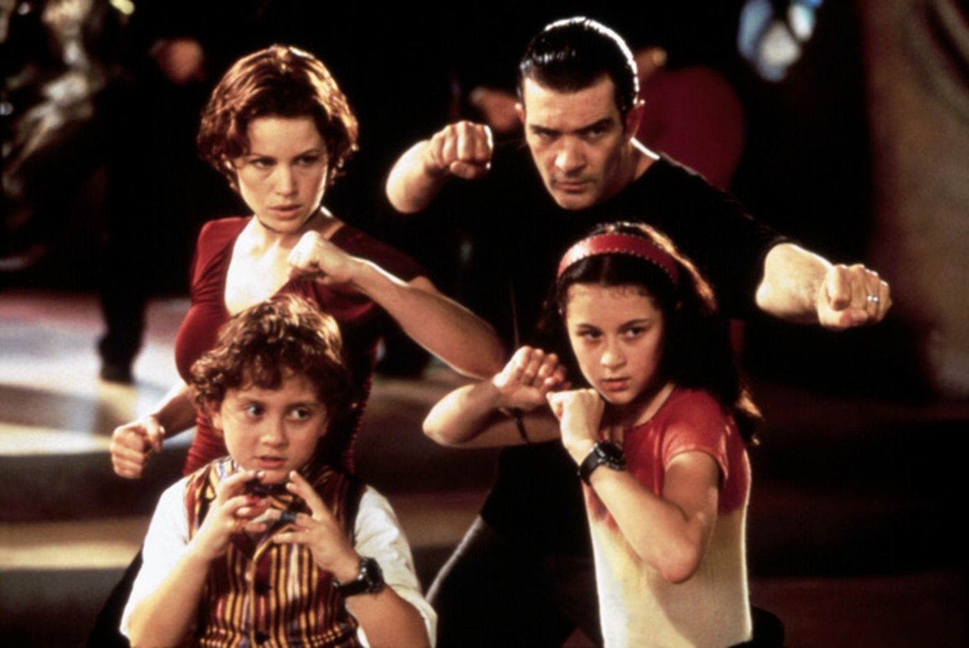 The Cortez Family - (l to r) (back) Parents Carla Gugino, Antonio Banderas (front) the Spy Kids - Daryl Sabara, Alexa Vega in Spy Kids (2001)