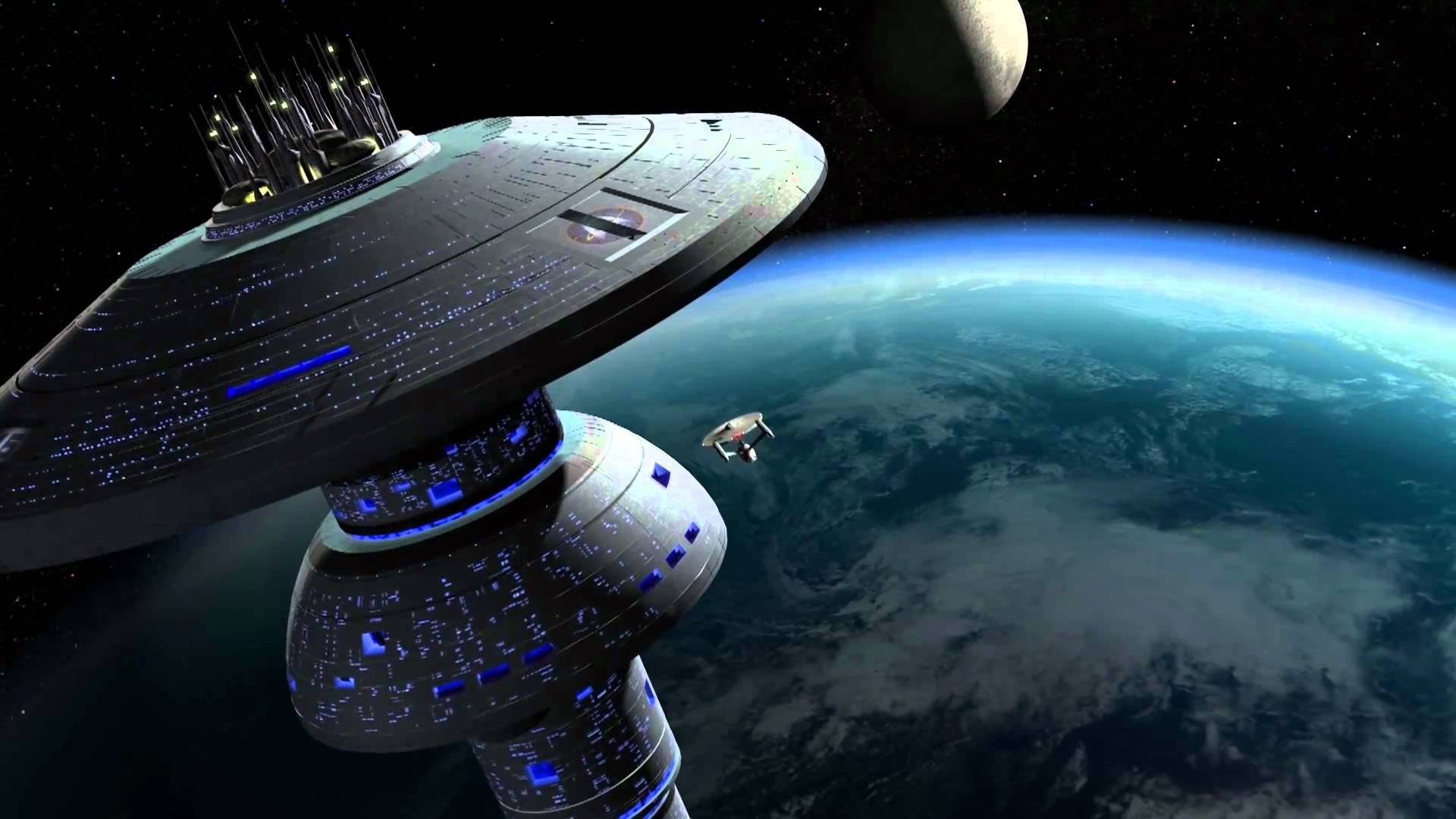 The Enterprise arrives at Spacedock in Star Trek III: The Search for Spock (1984)