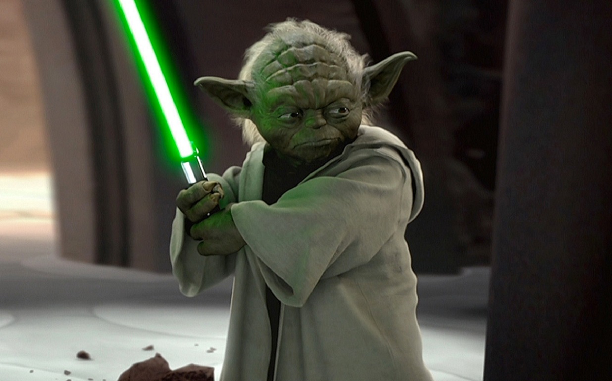 Yoda getting into action with lightsabre in Star Wars Episode II Attack of the Clones (2002) 5