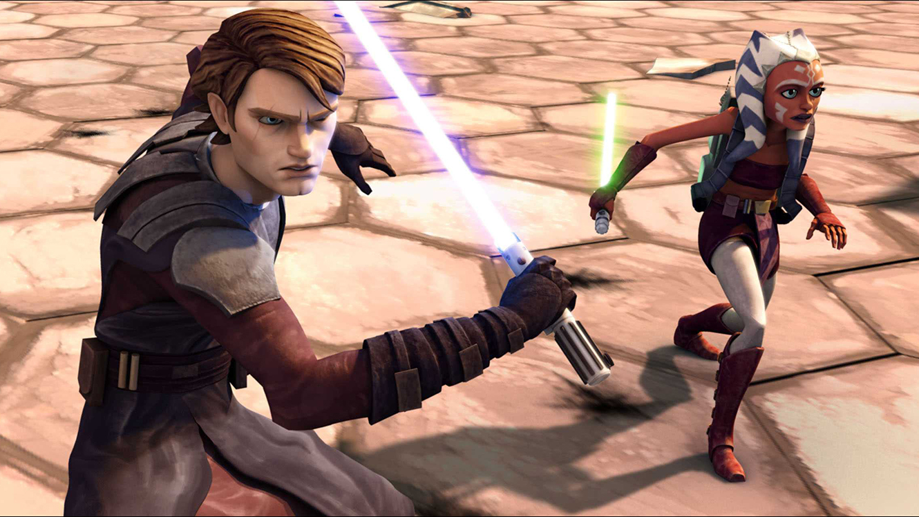 Anakin Skywalker and his padawan Ahsoka Tano in Star Wars The Clone Wars (2008)