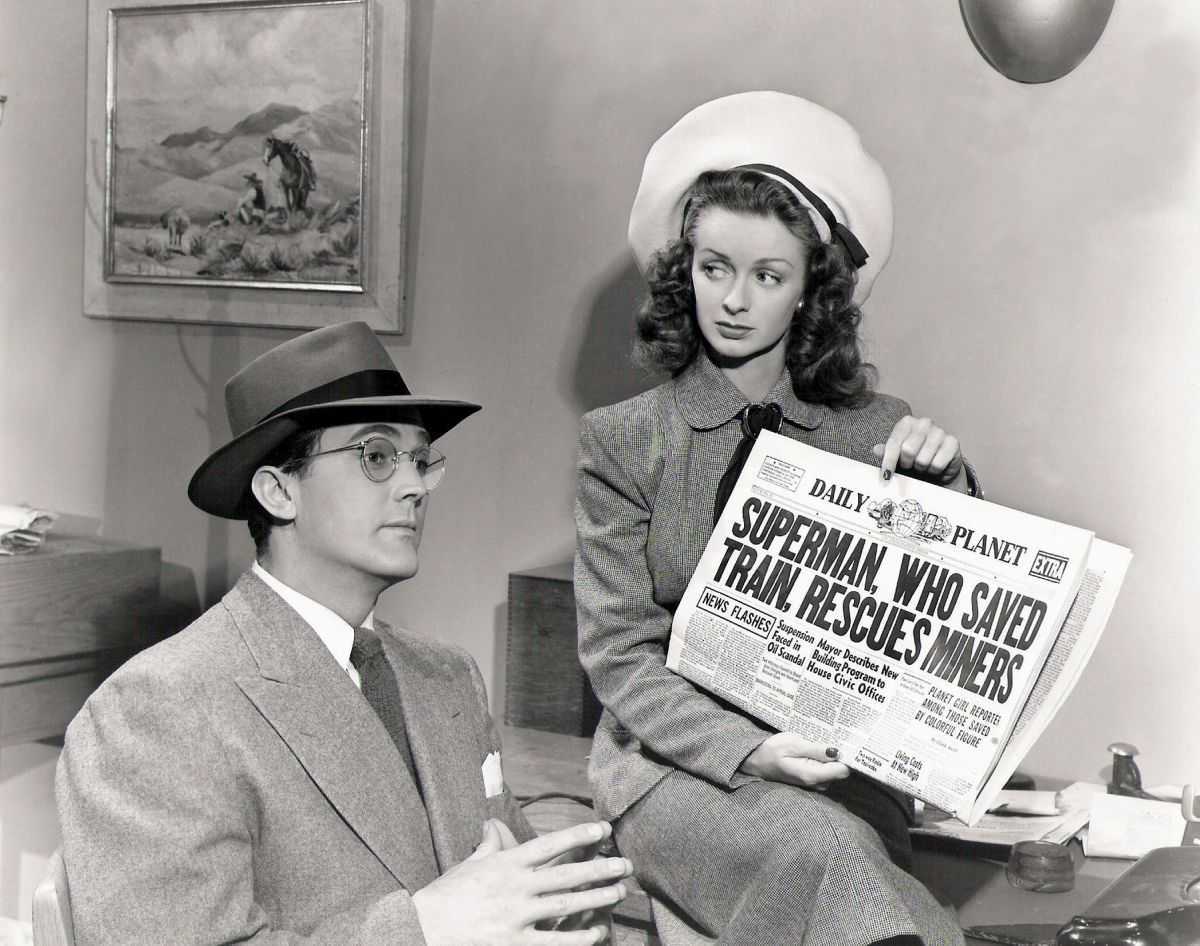 Kirk Alyn as Clark Kent, Noel Neill as Lois Lane in Superman (1948)