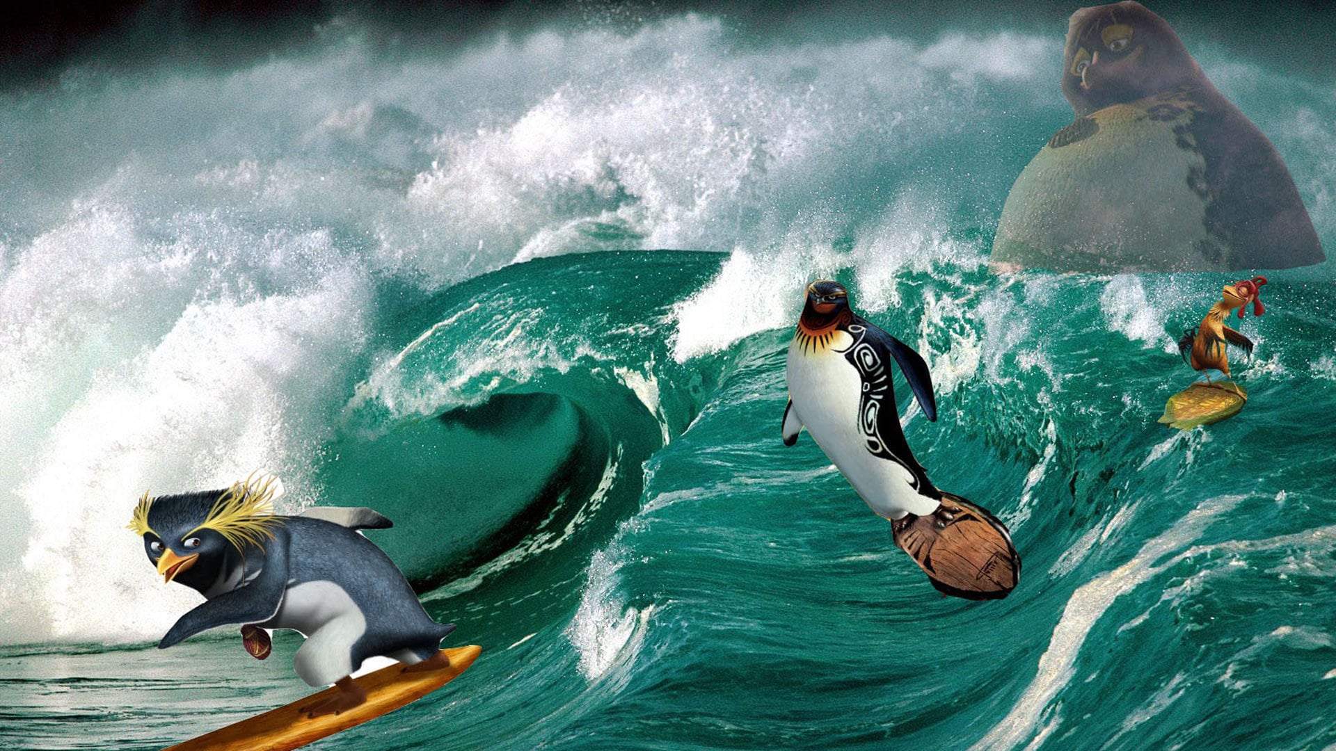 Surfing penguins - Cody, The Big Z and Chicken Joe in Surf's Up (2007)