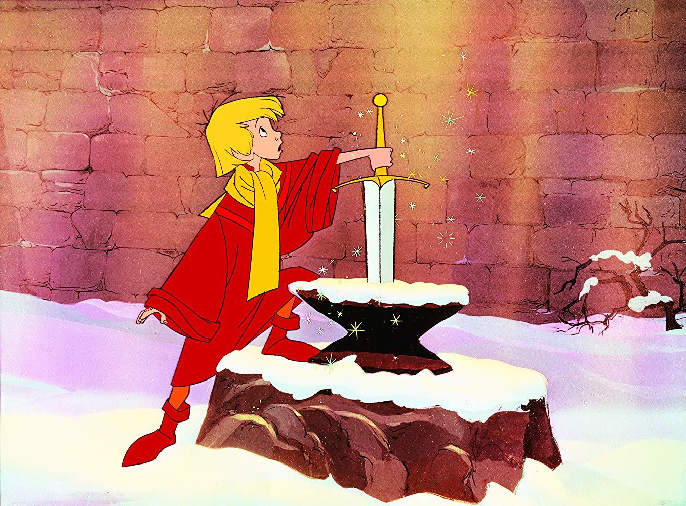 Young Arthur pulls the sword from the stone in The Sword in the Stone (1963)