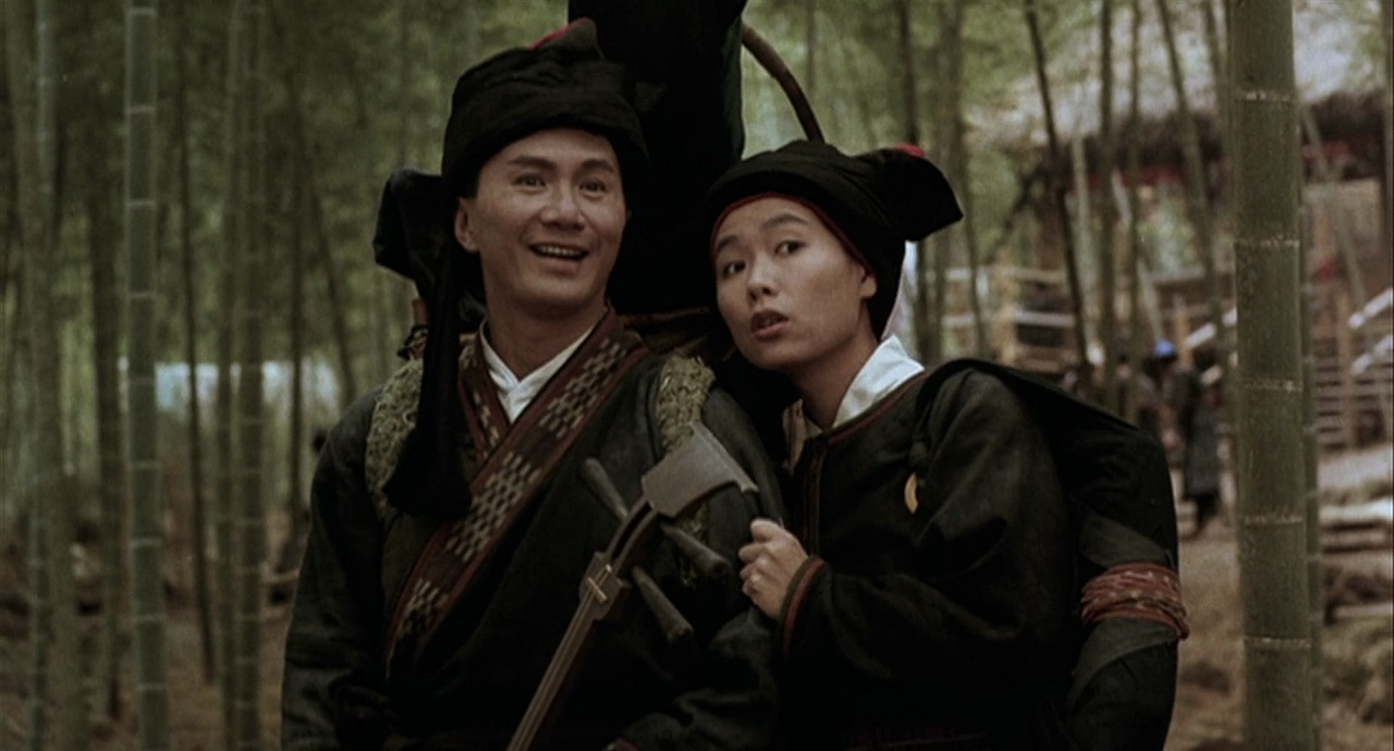 Sam Hui with sidekick Michelle Reis unaware that she is a girl disguised as a boy in Swordsman (1990)