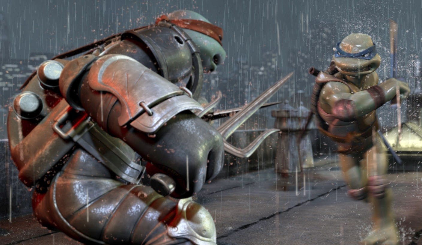 Satisfyingly kinetic action scenes - Turtle vs Turtle, Raphael up against Leonardo in TMNT (2007)