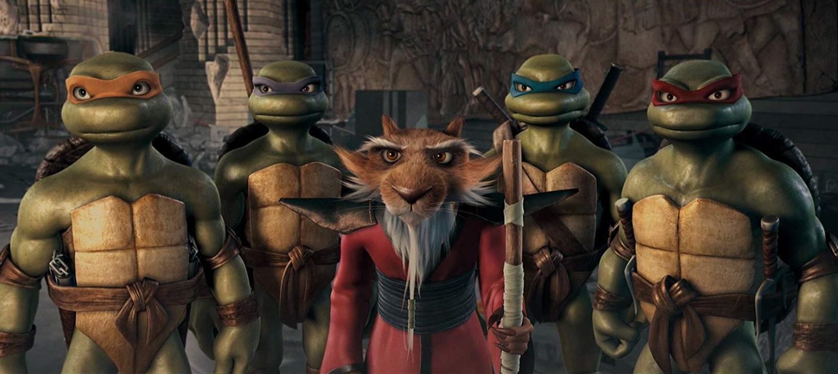 An animated revival of the Teenage Mutant Ninja Turtles - (l to r) Michelangelo, Donatello, Splinter, Leonardo and Raphael in TMNT (2007)