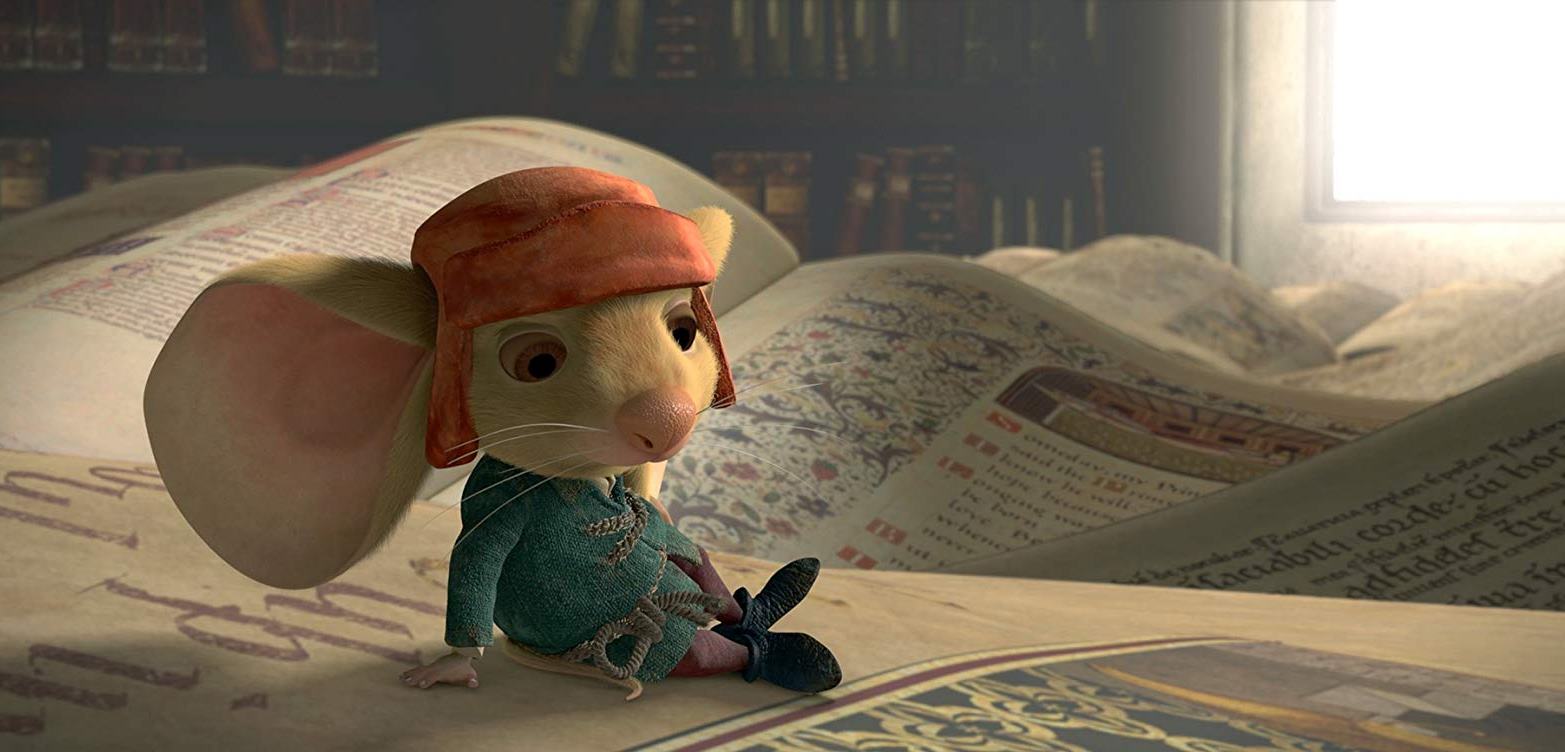 Despereaux (voiced by Matthew Broderick), the big-eared mouse that learns to read in The Tale of Despereaux (2008)