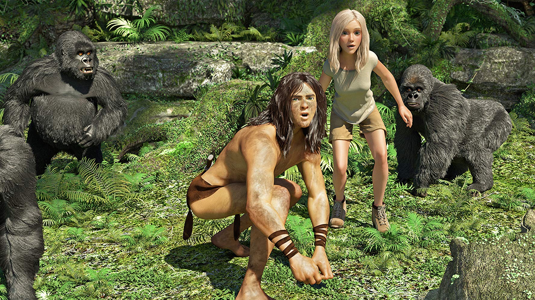 Tarzan (Kellan Lutz) and Jane (Spencer Locke) amid the apes in Tarzan (2013)