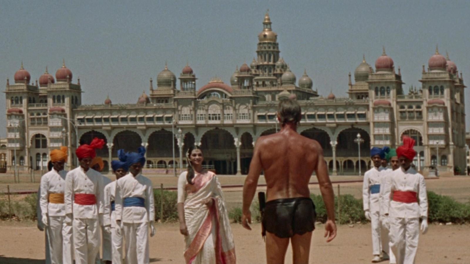 Tarzan (Jock Mahoney) (centre with back to camera) arrives in India in Tarzan Goes to India (1962)