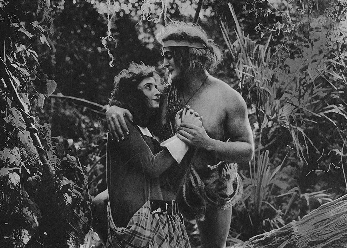 The first screen Tarzan (Elmo Lincoln) and Jane (Enid Markey) in Tarzan of the Apes (1918)