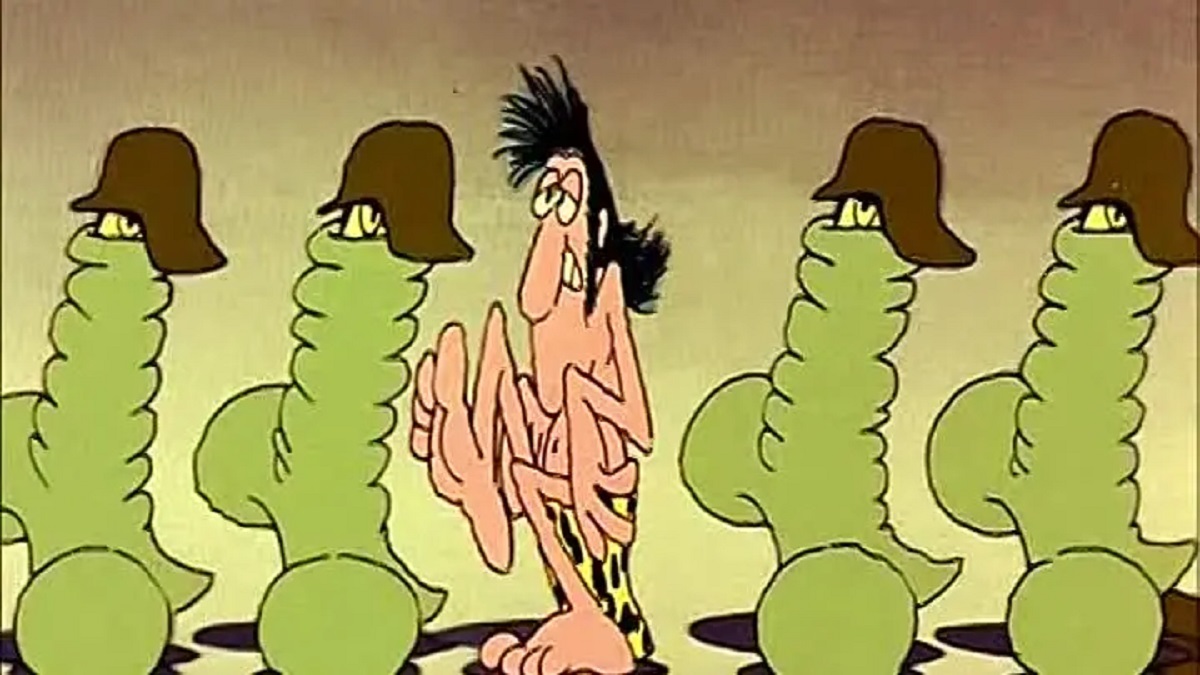 Tarzoon and the penis soldiers in Tarzoon, Shame of the Jungle (1975)