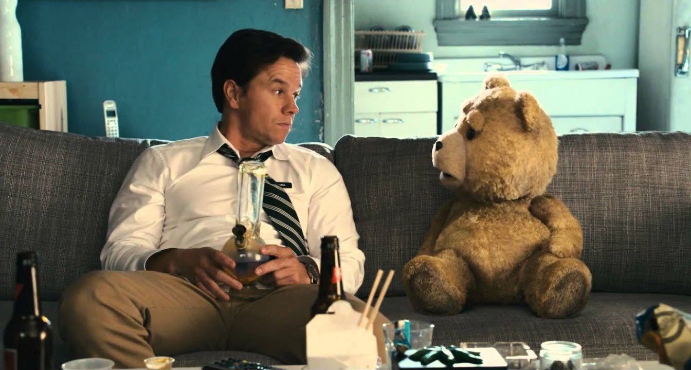 Mark Wahlberg and Ted share a bong in Ted (2012)