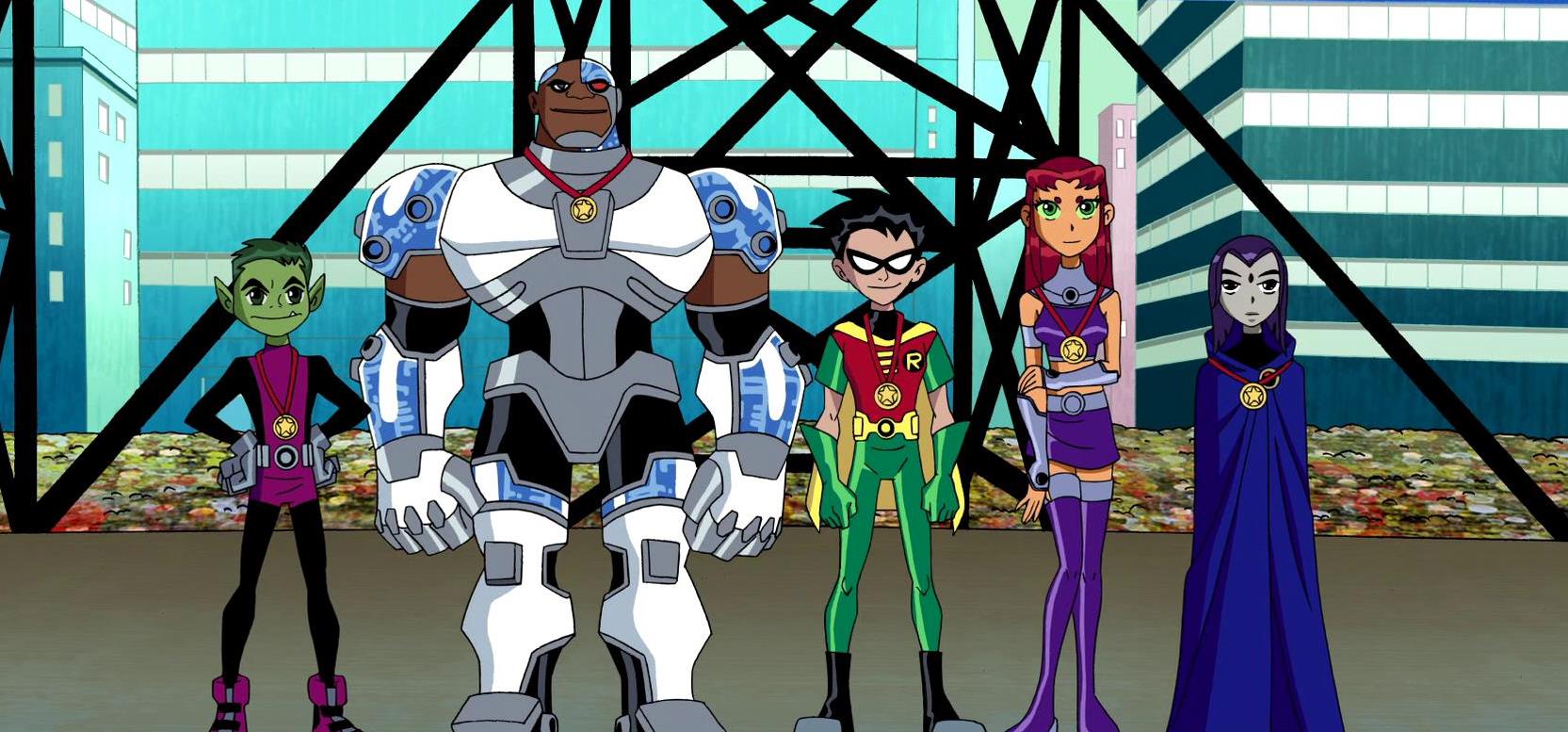 Beast Boy, Cyborg, Robin, Starfire and Raven in Teen Titans: Trouble in Tokyo (2006)