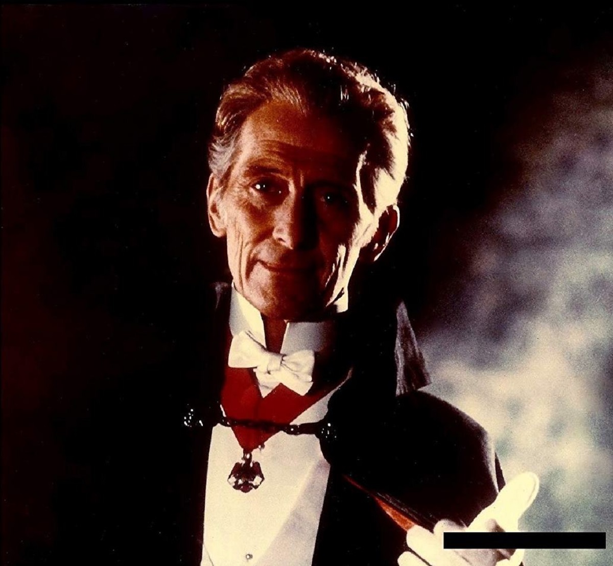 Peter Cushing as a vampire (or at least playing the horror actor MacGregor) in Tender Dracula (1974)