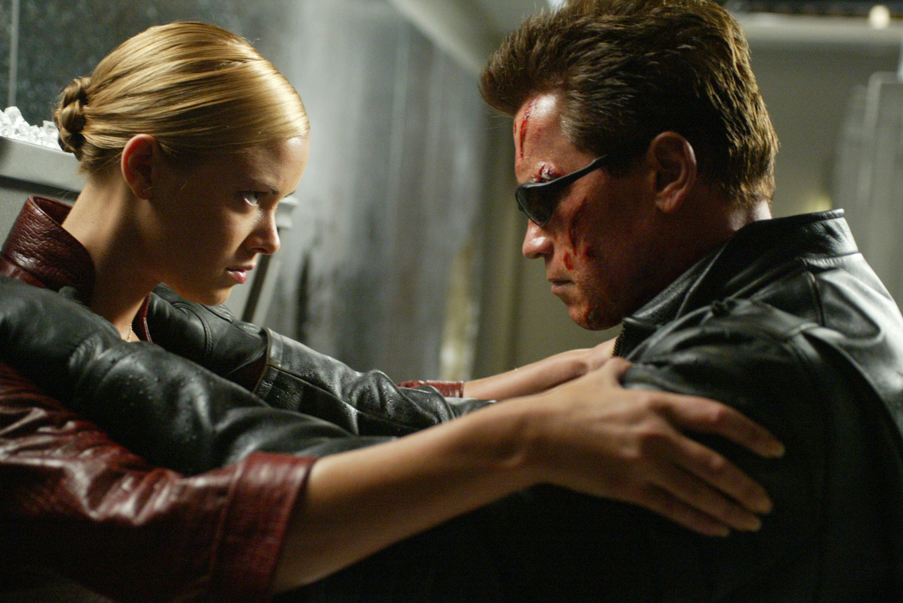 The T-X (Kristanna Loken) vs The Terminator (Arnold Schwarzenegger) in Terminator 3: Rise of the Machines (2003)